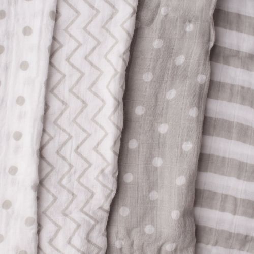  [아마존 핫딜] Cuddlebug  Muslin Baby Swaddle Blankets for Boys and Girls 0 to 3 Months - Large 4 Feet x 4 Feet  Unisex Muslin Cotton Multifunctional Baby Blankets - 4 Pack (Spots n Stripes)