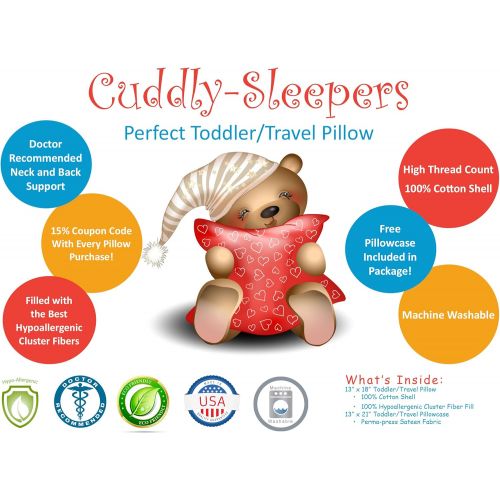  [아마존베스트]Cuddly Sleepers 100% Hypoallergenic Toddler Pillow w/ TWO FREE PILLOWCASES! Dr. Recommended. Made in USA.