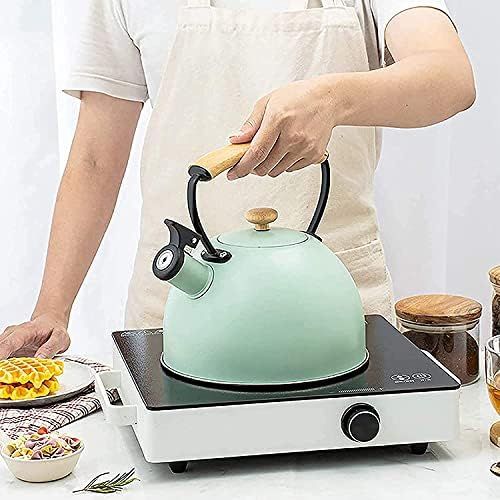  Cue and Case Tea Kettle, 2.8Liter Stainless Steel Tea Kettles for Stove Top, with Wood Pattern Handle Loud Whistling for Tea, Coffee, Milk etc, Gas Electric Applicable (Color : Green)