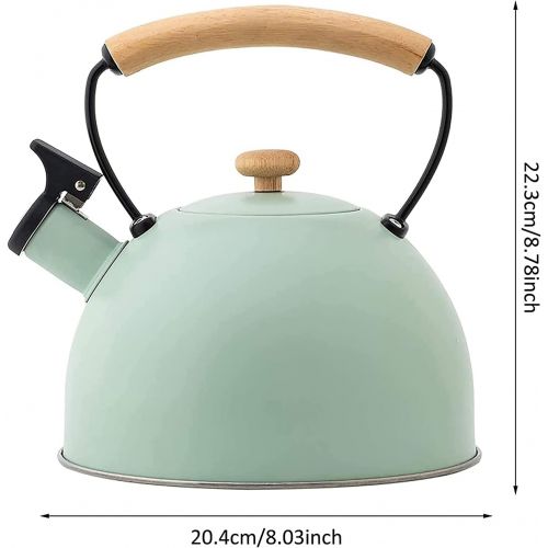  Cue and Case Tea Kettle, 2.8Liter Stainless Steel Tea Kettles for Stove Top, with Wood Pattern Handle Loud Whistling for Tea, Coffee, Milk etc, Gas Electric Applicable (Color : Green)