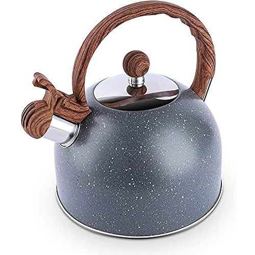  Cue and Case Tea Kettle, 2.3 Quart Tea Pot Whistling Water Kettle,Stainless Steel Teapot with Wood Pattern Handle Loud Whistle for Stovetops Gas Electric Induction