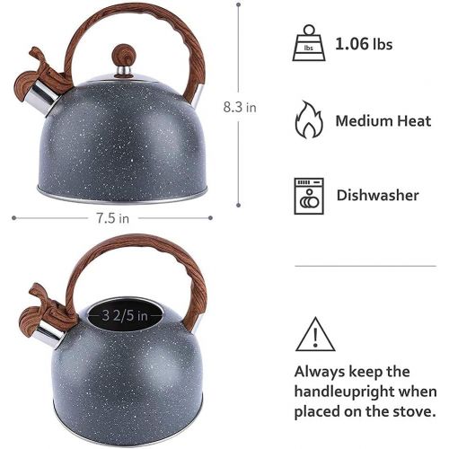  Cue and Case Tea Kettle, 2.3 Quart Tea Pot Whistling Water Kettle,Stainless Steel Teapot with Wood Pattern Handle Loud Whistle for Stovetops Gas Electric Induction