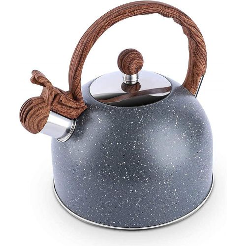  Cue and Case Tea Kettle, 2.3 Quart Tea Pot Whistling Water Kettle,Stainless Steel Teapot with Wood Pattern Handle Loud Whistle for Stovetops Gas Electric Induction