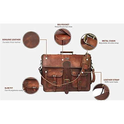  [아마존베스트]Cuero DHK 18 Inch Vintage Handmade Leather Messenger Bag Laptop Briefcase Computer Satchel bag For Men (DARK BROWN)