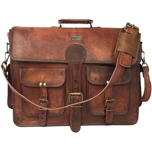  [아마존베스트]Cuero DHK 18 Inch Vintage Handmade Leather Messenger Bag Laptop Briefcase Computer Satchel bag For Men (DARK BROWN)