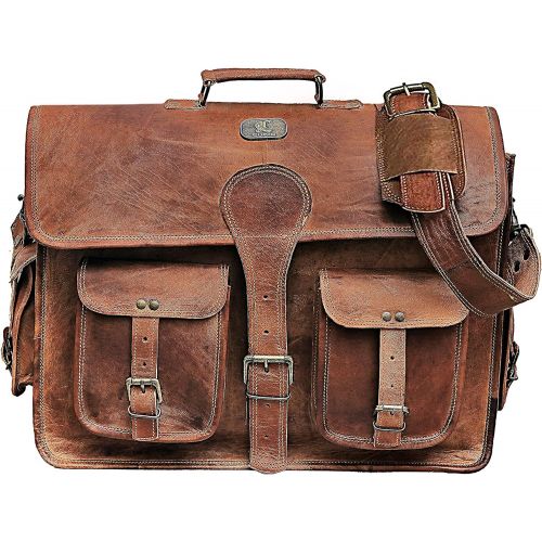  [아마존베스트]Cuero DHK 18 Inch Vintage Handmade Leather Messenger Bag Laptop Briefcase Computer Satchel bag For Men (DARK BROWN)