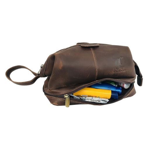  Cuero Leather Unisex Toiletry Bag Travel Dopp Kit Grooming and Shaving Kit ~ for Men Women