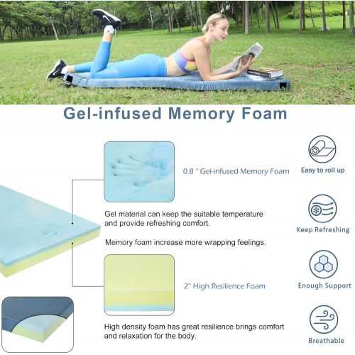  CuieTuee Memory Foam Camping Mattress Pad Gel-Infused [72x24x2.8][75x30x2.8] Sleeping Pad Sleeping Mat, Roll Up Mattress, Portable Waterproof Cot Pad Floor Bed Car Camping Outdoor