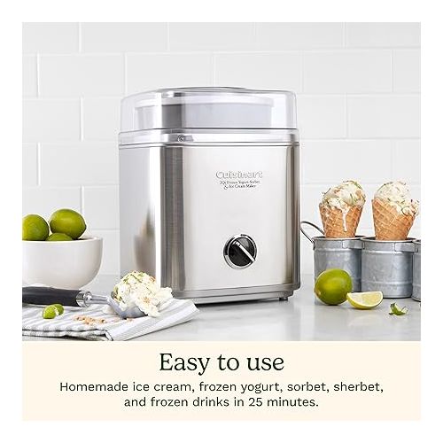  Cuisinart Ice Cream Maker Machine, 1.5 Quart Sorbet, Frozen Yogurt Maker, Double Insulated, White, ICE-21P1