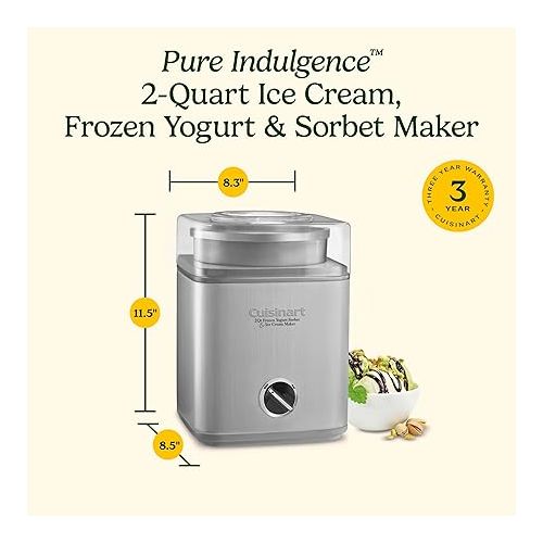  Cuisinart Ice Cream Maker Machine, 1.5 Quart Sorbet, Frozen Yogurt Maker, Double Insulated, White, ICE-21P1