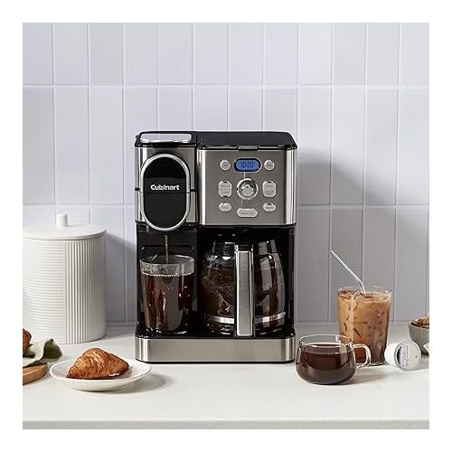  Cuisinart Coffee Maker, 12-Cup Glass Carafe, Automatic Hot & Iced Coffee Maker, Single Server Brewer, Stainless Steel, SS-16