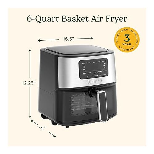  Cuisinart Air Fryer Oven - 6-Qt Basket Stainless Steel Air Fryer - Dishwasher-Safe Parts with 5 Presets - Roast, Bake, Broil, Air Fry and Keep Warm - Quick & Easy Meals - AIR-200