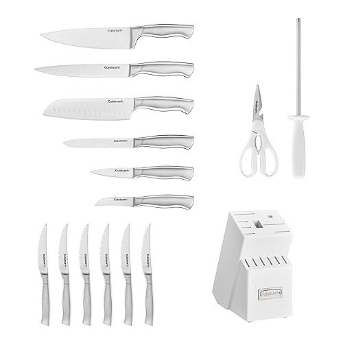  Cuisinart C77SS-15PK 15-Piece Stainless Steel Hollow Handle Block Set, Glossy White