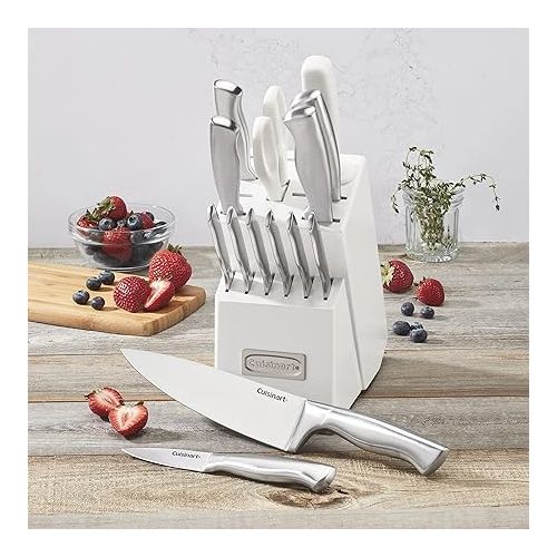  Cuisinart C77SS-15PK 15-Piece Stainless Steel Hollow Handle Block Set, Glossy White