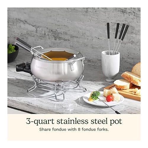  Cuisinart Fondue Pot, 3 Quart, For Chocolate, Cheese, Broth, Oil, Stainless Steel, CFO-3SSP1