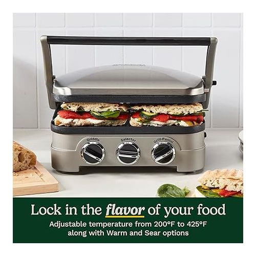  Cuisinart Panini Press, Stainless Steel Griddler, Sandwich Maker & More, 5-IN-1, GR-4NP1