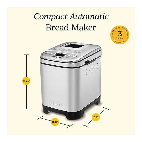  Cuisinart Bread Maker Machine, Compact and Automatic, Customizable Settings, Up to 2lb Loaves, CBK-110P1, Silver,Black
