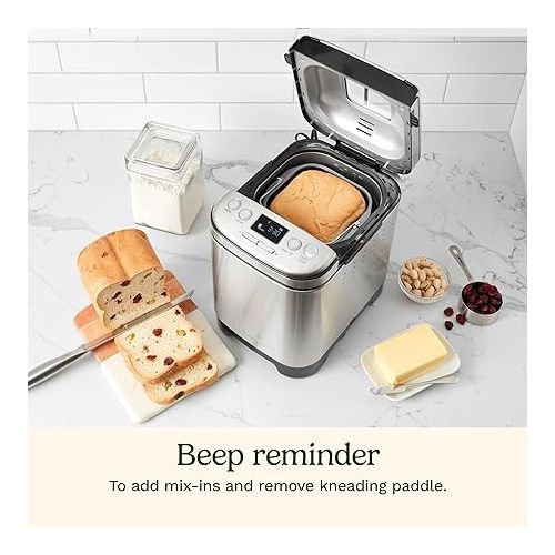  Cuisinart Bread Maker Machine, Compact and Automatic, Customizable Settings, Up to 2lb Loaves, CBK-110P1, Silver,Black