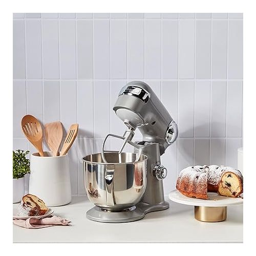  Cuisinart Stand Mixer, 12 Speeds, 5.5-Quart Mixing Bowl, Chef's Whisk, Flat Mixing Paddle, Dough Hook, and Splash Guard with Pour Spout, Silver Lining, SM-50BC, Silver Lining