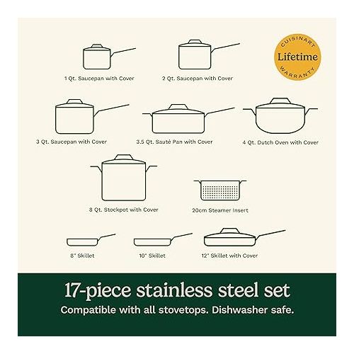  Cuisinart 17-Piece Cookware Set, Chef's Classic Steel Collection 77-17N