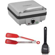 Cuisinart WAF-300P1 4-Slice Belgian Waffle Maker with Pancake Plates, Heavy Duty Small Brush, and 8-Inch Nylon Tongs Bundle (3 Items)