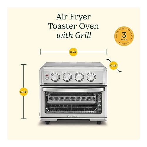  Cuisinart Air Fryer + Convection Toaster Oven, 8-1 Oven with Bake, Grill, Broil & Warm Options, Stainless Steel, TOA-70