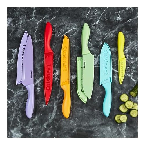  Cuisinart 12-Piece Kitchen Knife Set, Advantage Color Collection with Blade Guards, Multicolored, C55-12PCER1