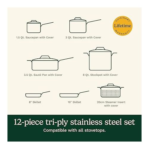  Cuisinart 12 Piece Cookware Set, MultiClad Pro Triple Ply, Silver, MCP-12N