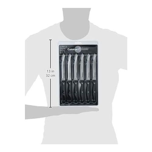  Cusinart Knife Set, 6pc Steak Knife Set with Steel Blades for Precise Cutting, Lightweight, Stainless Steel & Durable, C77TR-6PSK, Black