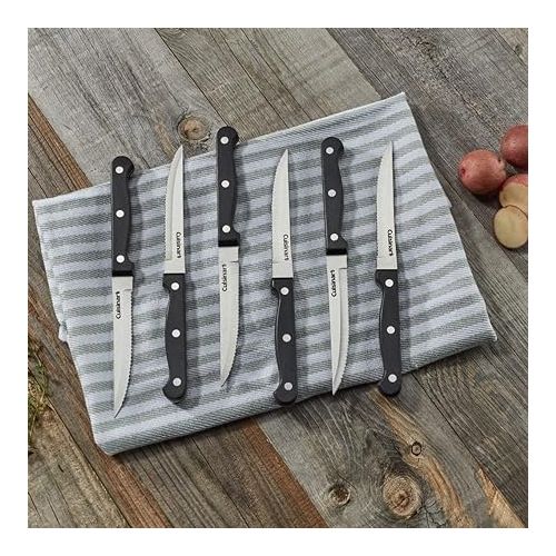  Cusinart Knife Set, 6pc Steak Knife Set with Steel Blades for Precise Cutting, Lightweight, Stainless Steel & Durable, C77TR-6PSK, Black