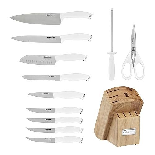  Cusinart Block Knife Set, 12pc Cutlery Knife Set with Steel Blades for Precise Cutting, Lightweight, Stainless Steel, Durable & Dishwasher Safe, C77SSW-12P