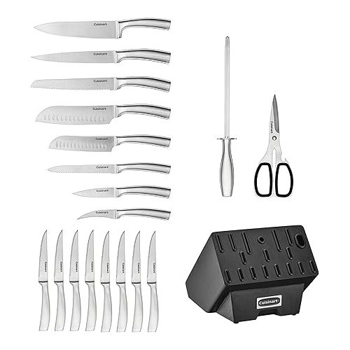  Cuisinart C77SS-19P Normandy 19 Piece Cutlery Block Set, Stainless Steel Ashwood Black