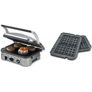 Cuisinart GR-4N 5-in-1 Silver Griddler, Black Dials, and Waffle Plates Bundle