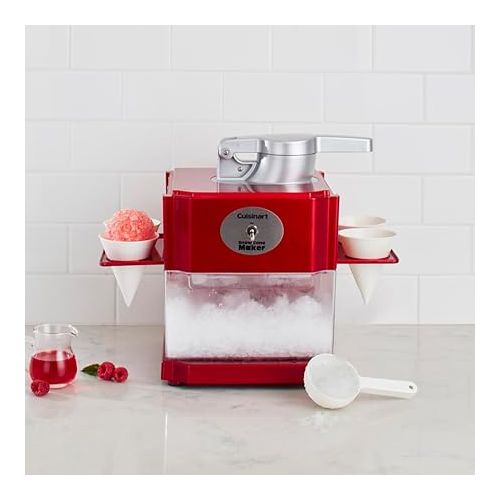  Cuisinart Snow Cone Machine - Makes 5 Icy Cones for Slushies & Frozen Drinks - Includes Reusable & Paper Cones, Red, SCM-10P1