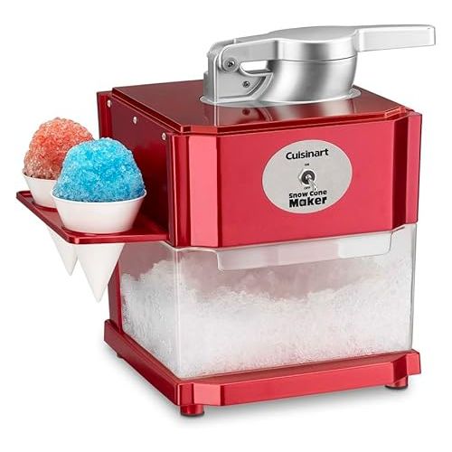  Cuisinart Snow Cone Machine - Makes 5 Icy Cones for Slushies & Frozen Drinks - Includes Reusable & Paper Cones, Red, SCM-10P1