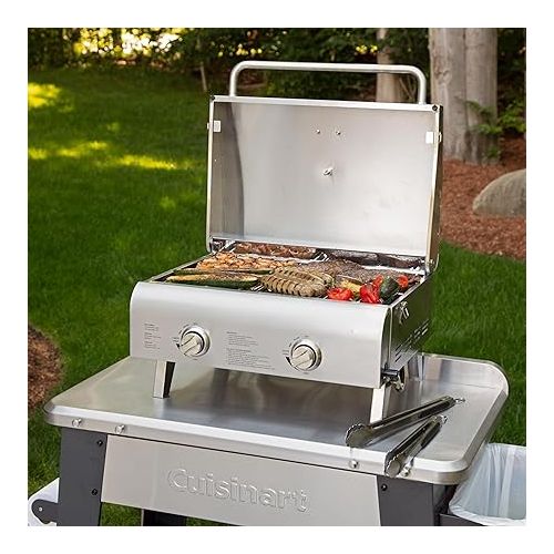  Cuisinart CGG-306 Chef's Style Portable Propane Tabletop 20,000, Professional Gas Grill, Two 10,000 BTU Burners, Stainless Steel