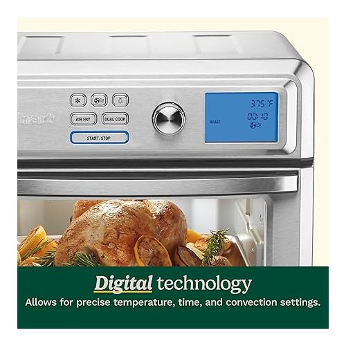  Cuisinart Air Fryer Toaster Oven, Digital Display, Digital 1800 Watt, Adjustable Temperature and Controls, Stainless Steel, TOA-65,Silver