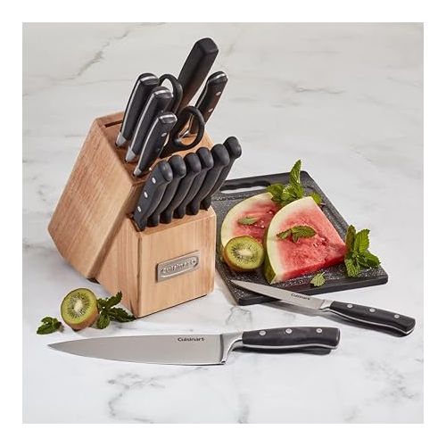  CUISINART Block Knife Set, 15pc Cutlery Knife Set with Steel Blades for Precise Cutting, Lightweight, Stainless Steel, Durable & Dishwasher Safe, C77TR-15P