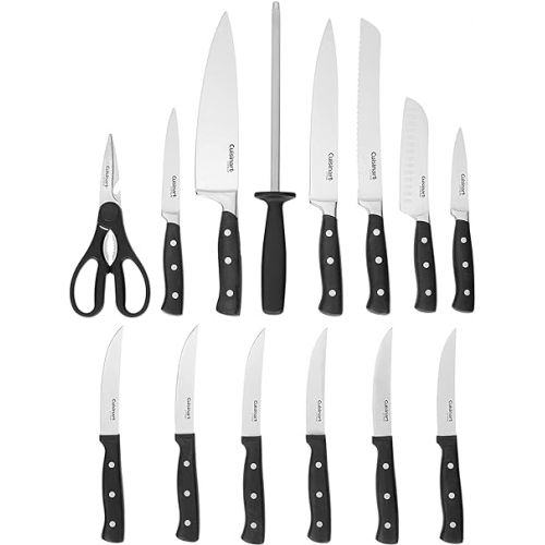  CUISINART Block Knife Set, 15pc Cutlery Knife Set with Steel Blades for Precise Cutting, Lightweight, Stainless Steel, Durable & Dishwasher Safe, C77TR-15P