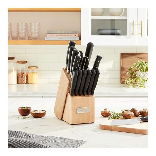  CUISINART Block Knife Set, 15pc Cutlery Knife Set with Steel Blades for Precise Cutting, Lightweight, Stainless Steel, Durable & Dishwasher Safe, C77TR-15P