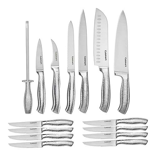  Cuisinart Classic High-Carbon Hammered Stainless Steel Forged Knife Set With Sheath Blade Gaurds (17-Piece Set)