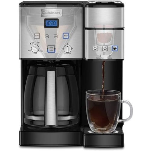  Cuisinart Single Serve + 12 Cup Coffee Maker, Offers 3-Sizes: 6-Ounces, 8-Ounces and 10-Ounces, Stainless Steel, SS-15P1