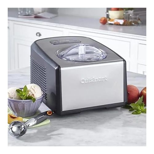  Cuisinart ICE-100 1.5-Quart Ice Cream and Gelato Maker, Fully Automatic with a Commercial Quality Compressor and 2-Paddles, 10-Minute Keep Cool Feature, Black and Stainless Steel