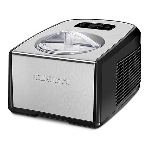  Cuisinart ICE-100 1.5-Quart Ice Cream and Gelato Maker, Fully Automatic with a Commercial Quality Compressor and 2-Paddles, 10-Minute Keep Cool Feature, Black and Stainless Steel