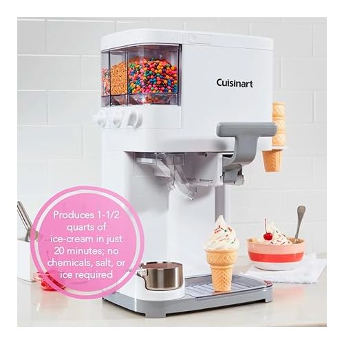  Cuisinart Mix It In Soft Serve Fully Automatic 1.5-Quart Ice Cream Maker (White) Bundle with Silicone Ice Cream Storage Containers (2-Pack) (2 Items)