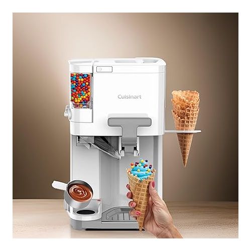  Cuisinart Mix It In Soft Serve Fully Automatic 1.5-Quart Ice Cream Maker (White) Bundle with Silicone Ice Cream Storage Containers (2-Pack) (2 Items)