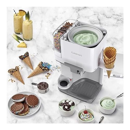  Cuisinart Mix It In Soft Serve Fully Automatic 1.5-Quart Ice Cream Maker (White) Bundle with Silicone Ice Cream Storage Containers (2-Pack) (2 Items)
