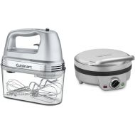 Cuisinart HM-90BCS Power Advantage Plus 9-Speed Handheld Mixer with Storage Case, Brushed Chrome & Waffle Maker by Cuisinart, Round Mini Waffle Iron, Silver