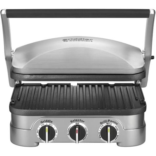  Cuisinart WAF-150 4-Slice Belgian Classic Waffle Maker, Square, Stainless Steel/Black & Panini Press by, Stainless Steel Griddler, Sandwich Maker & More, 5-IN-1, GR-4NP1