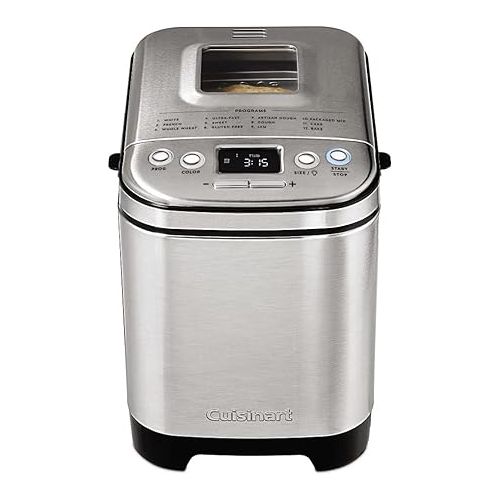  Cuisinart Bread Maker Machine, Compact and Automatic, Customizable Settings, Up to 2lb Loaves, CBK-110P1, Silver,Black & Mini Belgian Waffle Maker, Vertical Mini Waffle Iron, Silver, WAF-V100P1